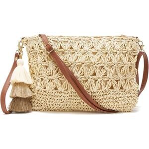 New Weimzc Womens Tan Small Straw Detachable Strap Purse Crossbody Bag Purse